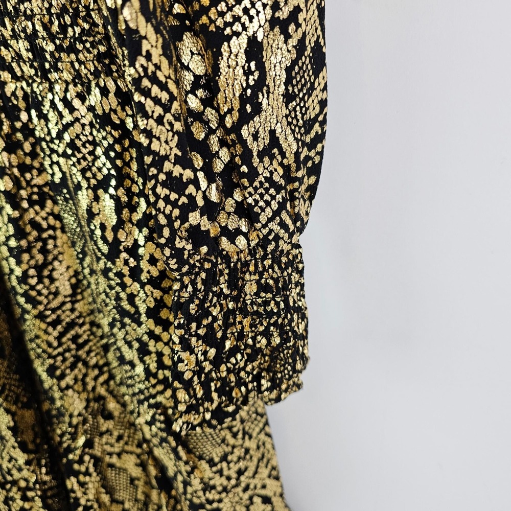 Michael Kors Julia Dress Foil Gold Black Snakeskin Print Ruffle LS XL Metallic - Picture 7 of 11